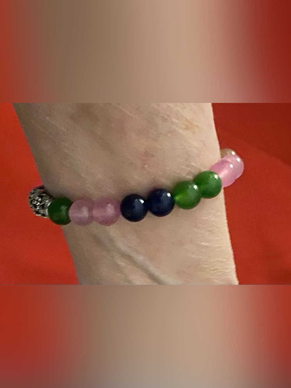Multi-Color Jade Stretch Bracelet with Decorative Silver tube Accent